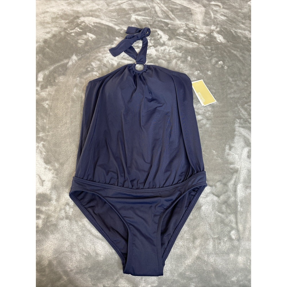 Michael Michael Kors Navy Halter Blouson One-Piece Swimsuit Size 4 MSRP $114